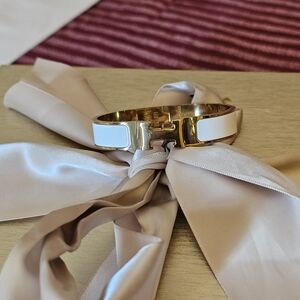 Hermes Gold and White Enamel Clic H Bracelet